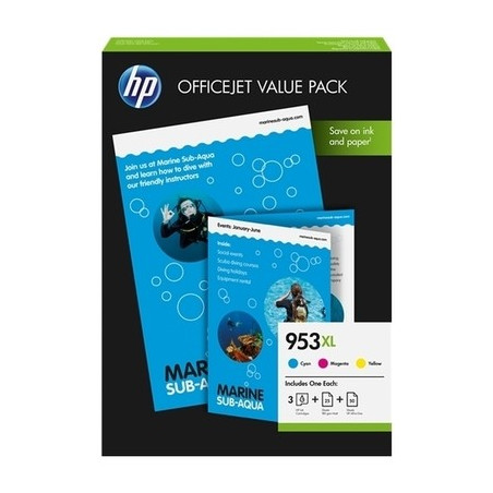 Hp 953XL - Pack x 3 jet d'encre marque + papier photo 1CC21AE - Cyan Magenta Yellow