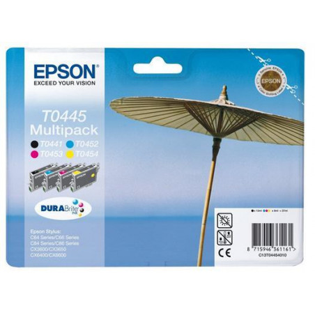 445 - Pack x 4 Cart. Encre Marque Epson C13T04454010 - Noir Cyan Magenta Jaune