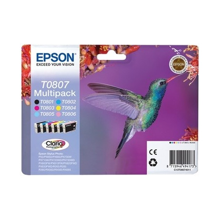 807 - Pack x 6 Cart. Encre Marque Epson C13T08074011 - Noir Cyan Magenta Jaune