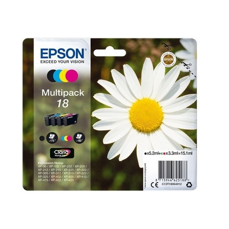 18 - Pack x 4 Cart. Encre Marque Epson C13T18064010 - Noir Cyan Magenta Jaune