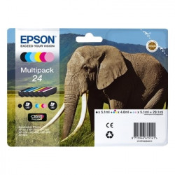 24 - Pack x 6 Cart. Encre Marque Epson C13T24284011 - Noir Cyan Magenta Jaune