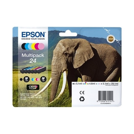 24 - Pack x 6 Cart. Encre Marque Epson C13T24284011 - Noir Cyan Magenta Jaune