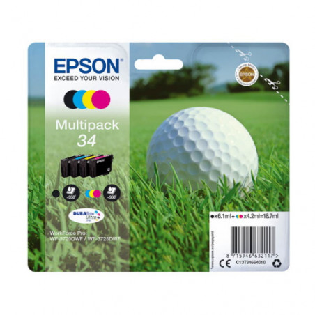 34 - Pack x 4 Cart. Encre Marque Epson C13T34664010 - Noir Cyan Magenta Jaune