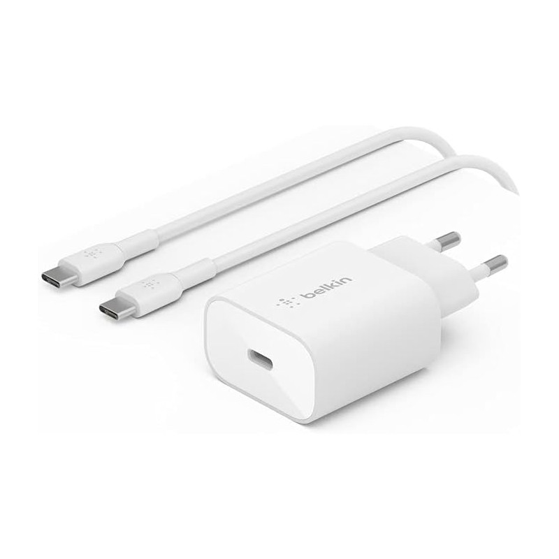 WCA004VF1MWH-B6 - Belkin Chageur secteur 25W PD avec câble de 1M inclus USB-C vers USB-C