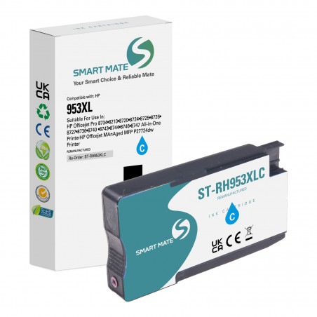 953XL - SMARTMATE Cart. Encre équivaut à Hp F6U16AE - Cyan