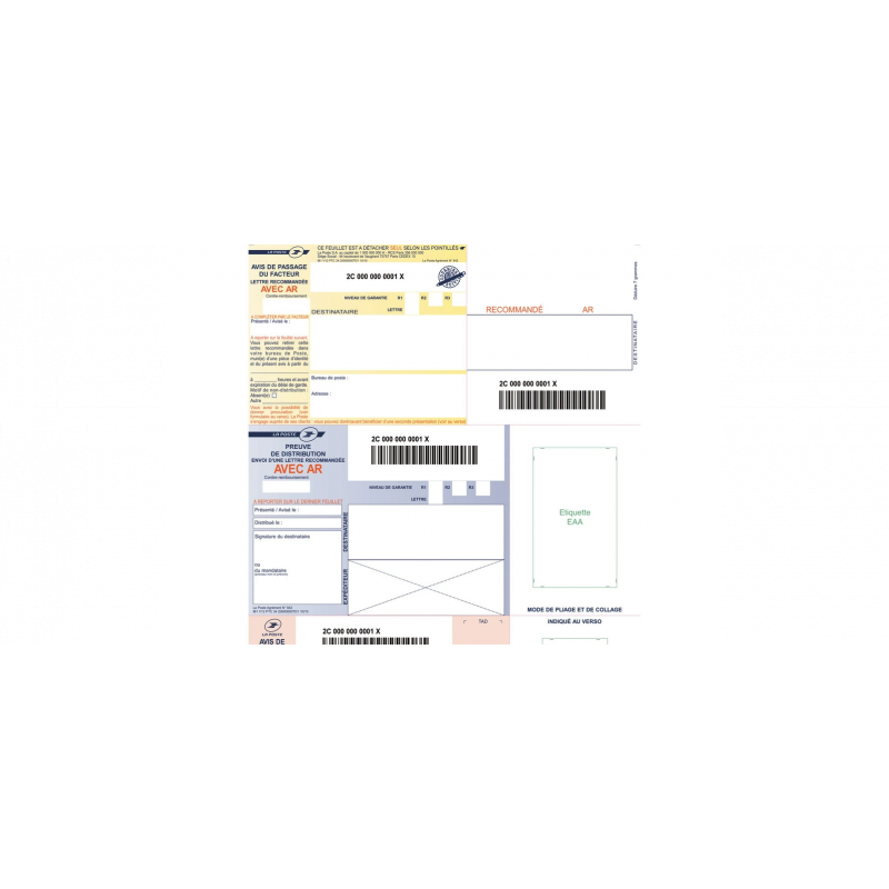 Boite de 1000 recommandes format A4 avec AR et Code Barre