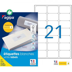 APLI Etiquettes blanches multi usage format 63,5 x 38,1 mm, 100 planches A4 - 21 étiquettes