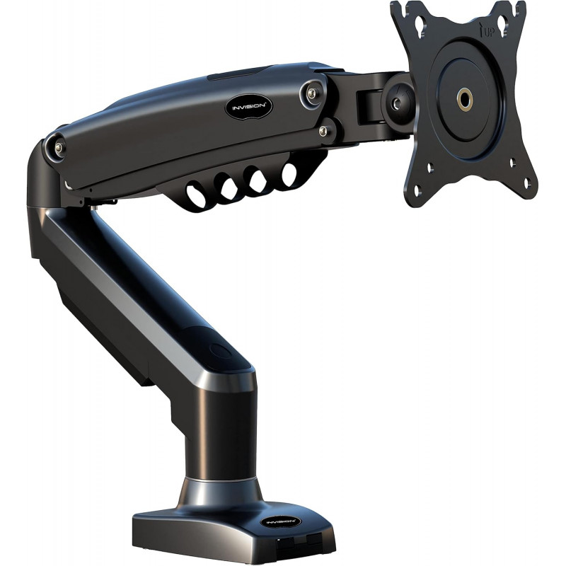 Support Ecran PC Bras Simple pour Moniteurs de 19" à 32", Pince Bureau VESA 75/100mm, Réglage Haut, extensible pivotable, Noir