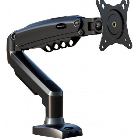 Support Ecran PC Bras Simple pour Moniteurs de 19" à 32", Pince Bureau VESA 75/100mm, Réglage Haut, extensible pivotable, Noir