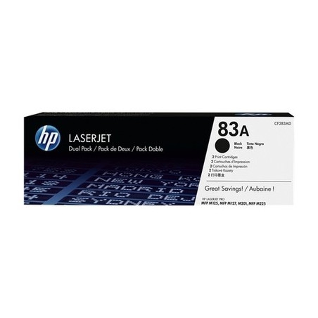 83A - Pack 2 Toner Marque Hp CF283AD, 83A - noir