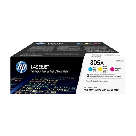 305A - Pack 3 Toner Marque Hp CF370AM, 305A - Cyan Magenta Jaune