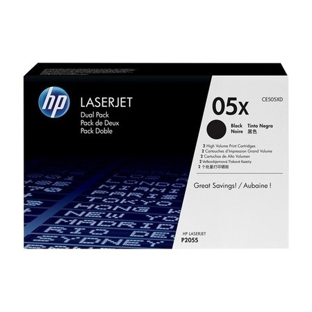 05X - Pack 2 Toner Marque Hp CE505XD, 05X - noir