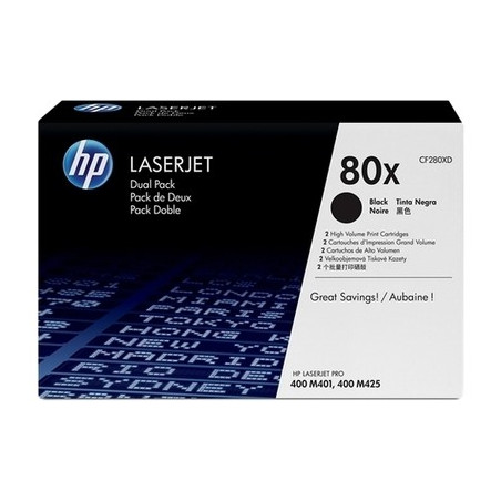 80X - Pack 2 Toner Marque Hp CF280XD - noir