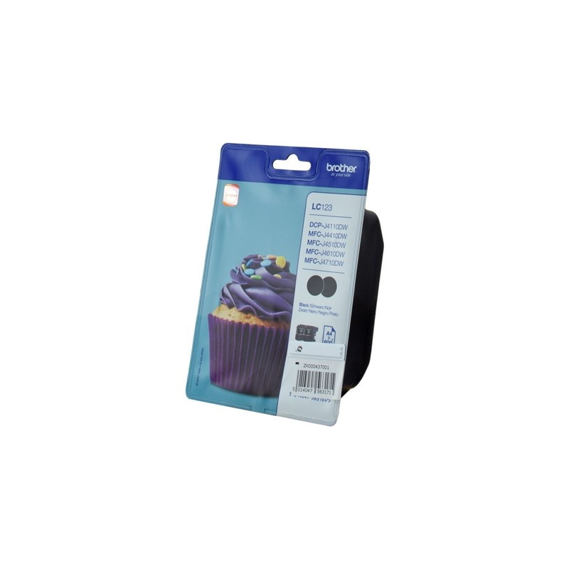 123 - Pack x 2 Cart. Encre Marque Brother LC123BKBP2 - noir