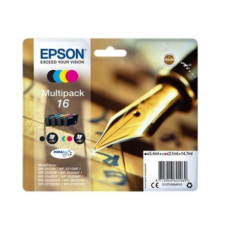 16 - Pack x 4 Cart. Encre Marque Epson C13T16264012 - Noir Cyan Magenta Jaune