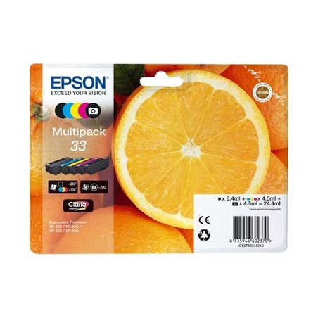 33 - Pack x 5 Cart. Encre Marque Epson C13T33374011 - Noir Cyan Magenta Jaune