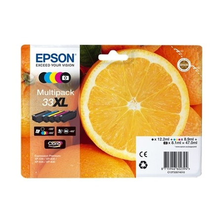 33XL - Pack x 5 Cart. Encre Marque Epson C13T33574011 - Noir Cyan Magenta Jaune