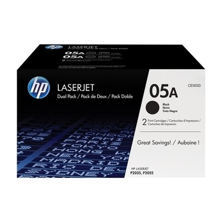 05A - Pack 2 Toner Marque Hp CE505D, 05A - noir