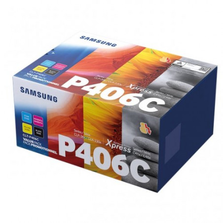 P406C - Pack 4 Toner Marque Samsung CLT-P406CELS, SU375A - Noir Cyan Magenta Jaune