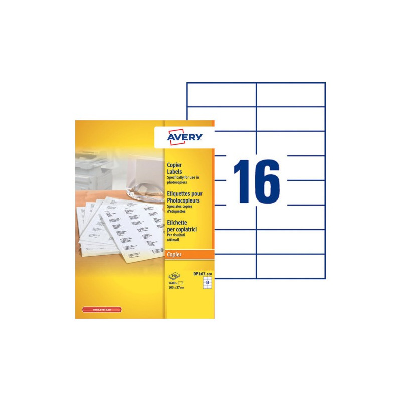 AVERY Boîte de 1600 étiquettes copieur coins carrés 105X37 blanc DP167-100